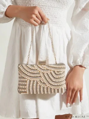 BagForLove - Glamorous Faux Pearl & Rhinestone Box Bag: Perfect for Weddings, Proms & Parties