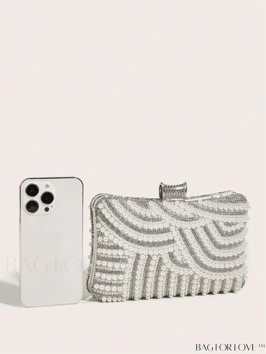 BagForLove - Glamorous Faux Pearl & Rhinestone Box Bag: Perfect for Weddings, Proms & Parties