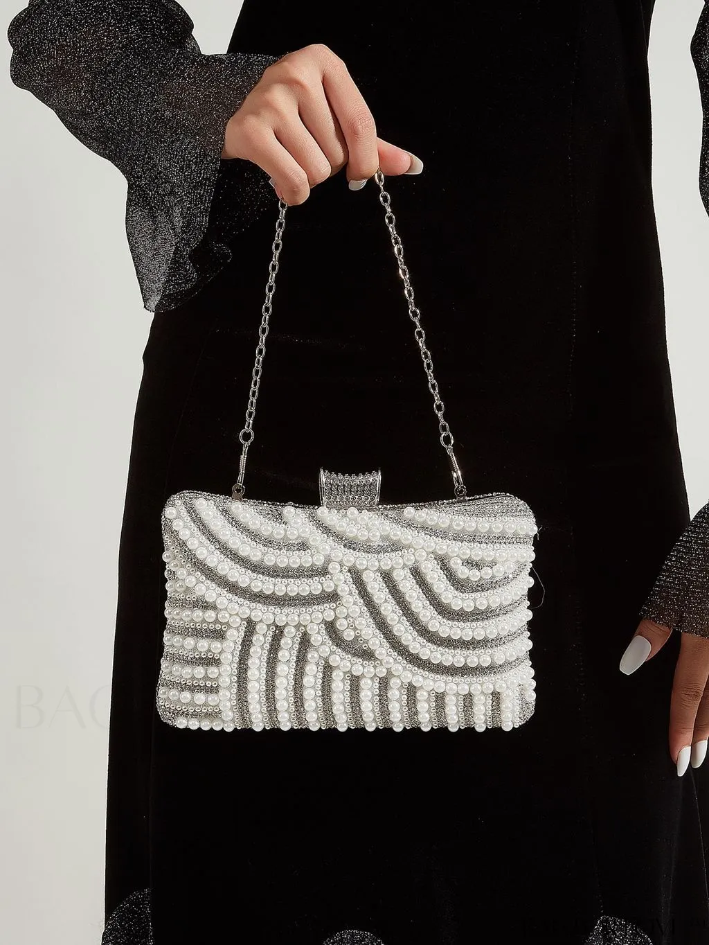 BagForLove - Glamorous Faux Pearl & Rhinestone Box Bag: Perfect for Weddings, Proms & Parties