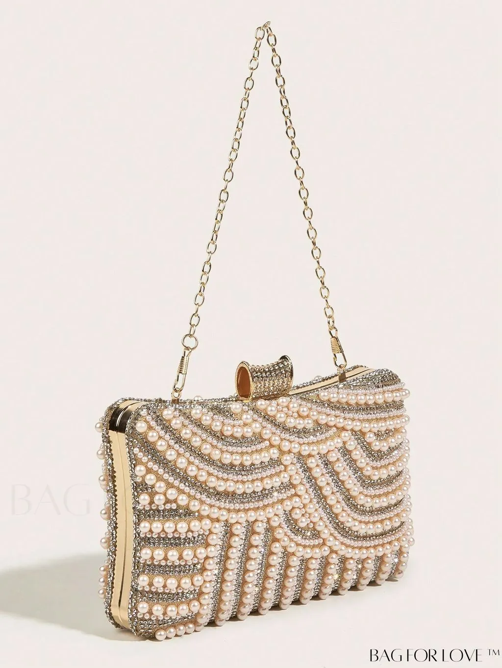 BagForLove - Glamorous Faux Pearl & Rhinestone Box Bag: Perfect for Weddings, Proms & Parties