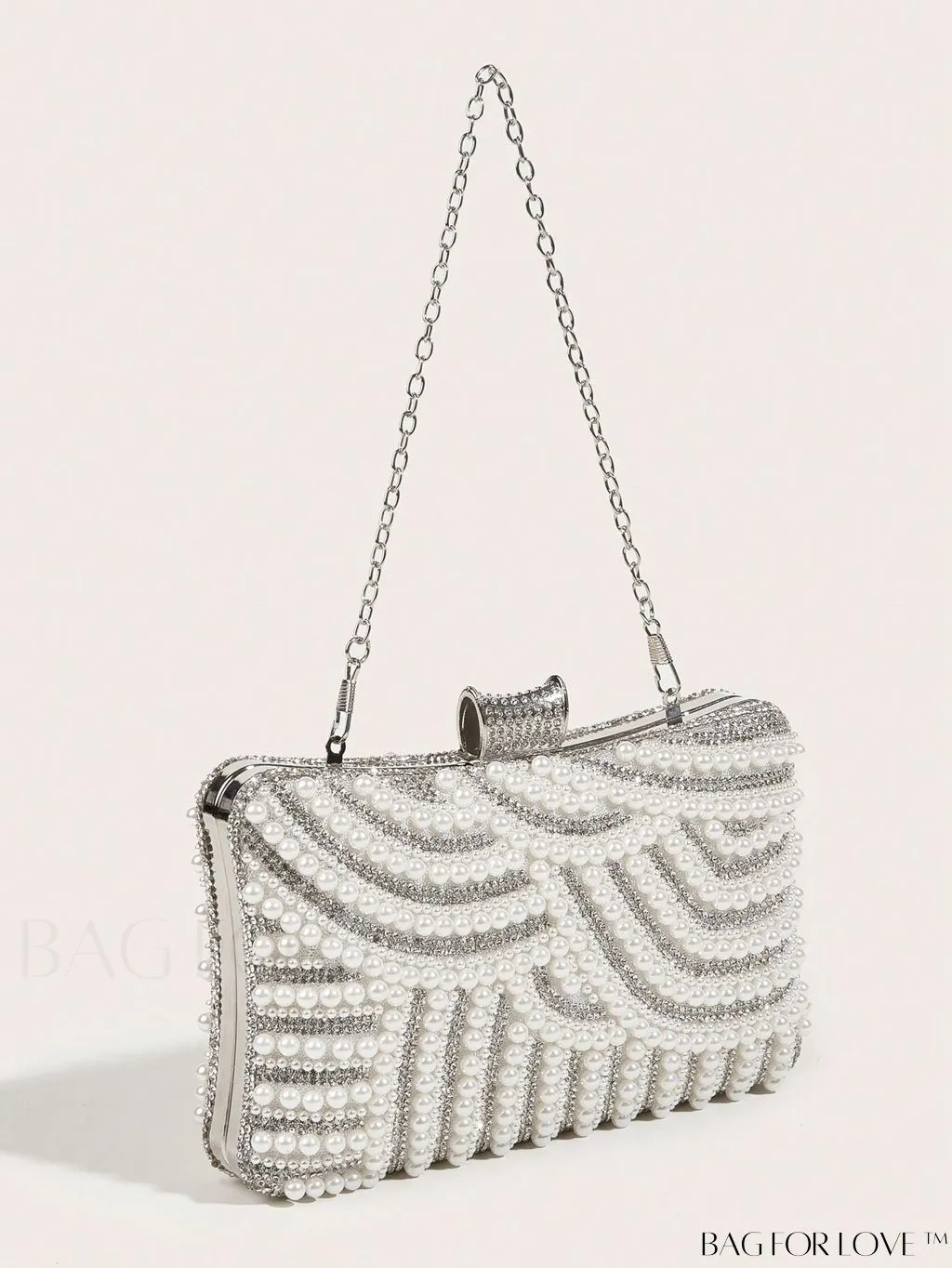 BagForLove - Glamorous Faux Pearl & Rhinestone Box Bag: Perfect for Weddings, Proms & Parties