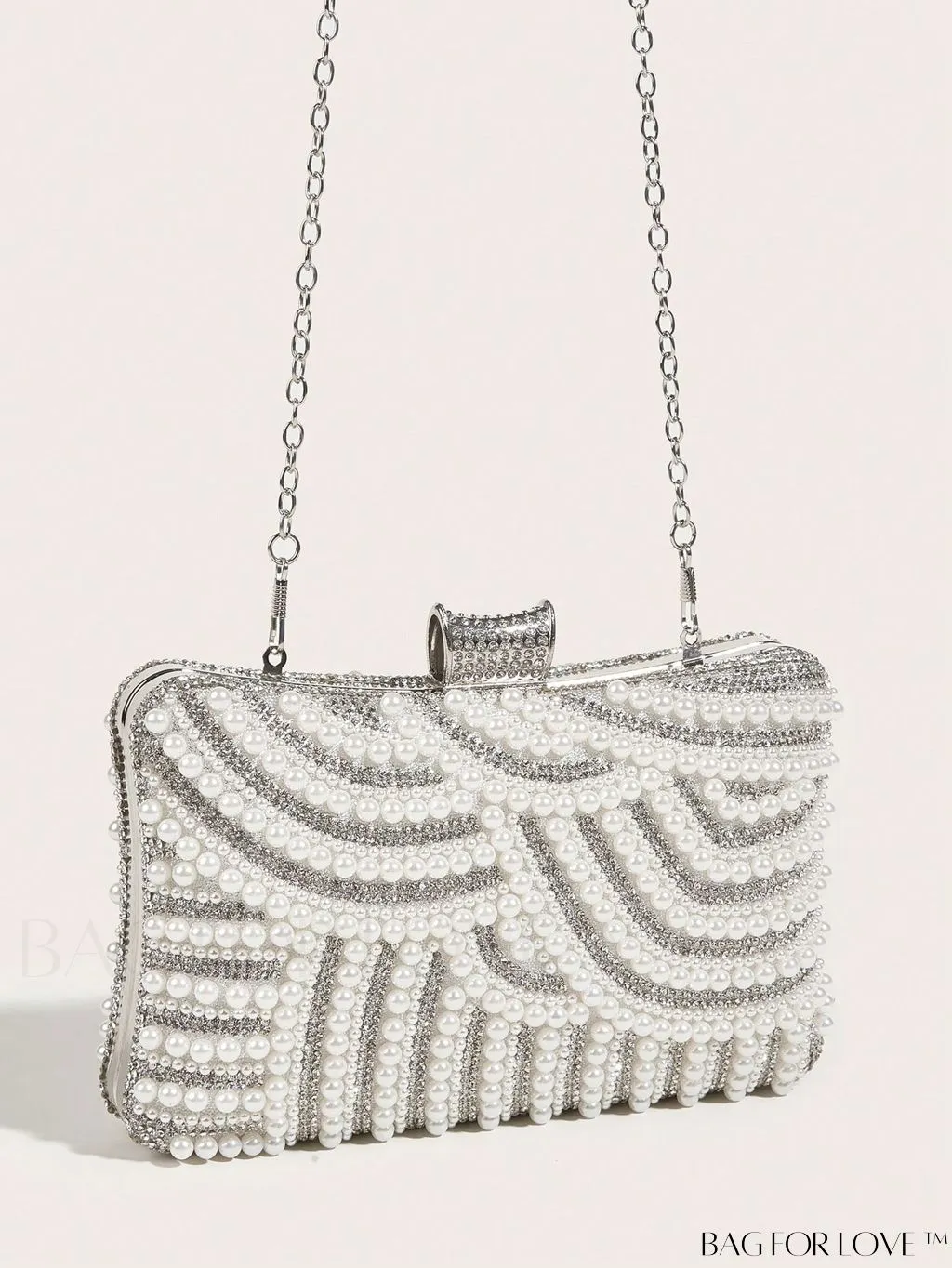 BagForLove - Glamorous Faux Pearl & Rhinestone Box Bag: Perfect for Weddings, Proms & Parties