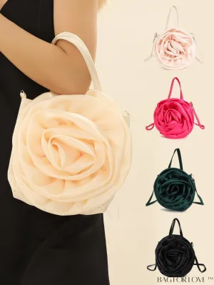 BagForLove - Satin 3D Flower Clutch Handbag: Elegant and Romantic for Parties, Weddings, and Evening Events