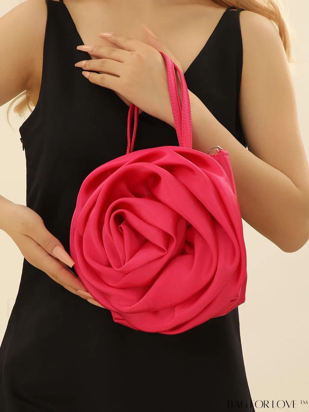 BagForLove - Satin 3D Flower Clutch Handbag: Elegant and Romantic for Parties, Weddings, and Evening Events
