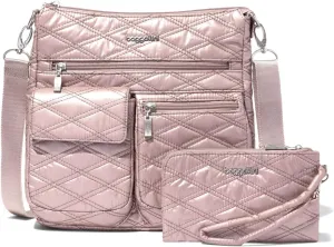 Baggallini Womens Modern Everywhere Slim Crossbody, Rose Metallic Quilt