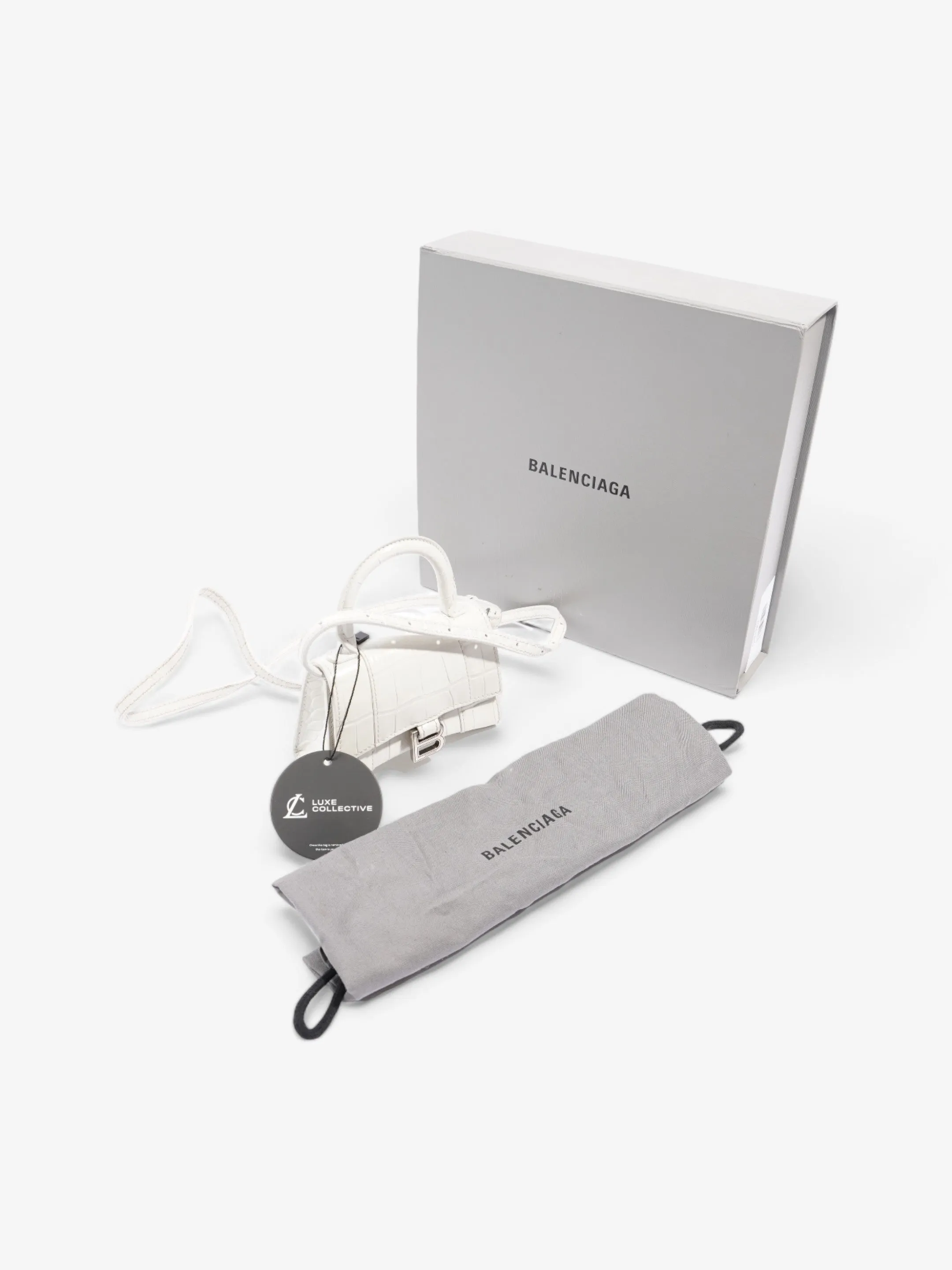 Balenciaga Hourglass White Embossed Leather Mini