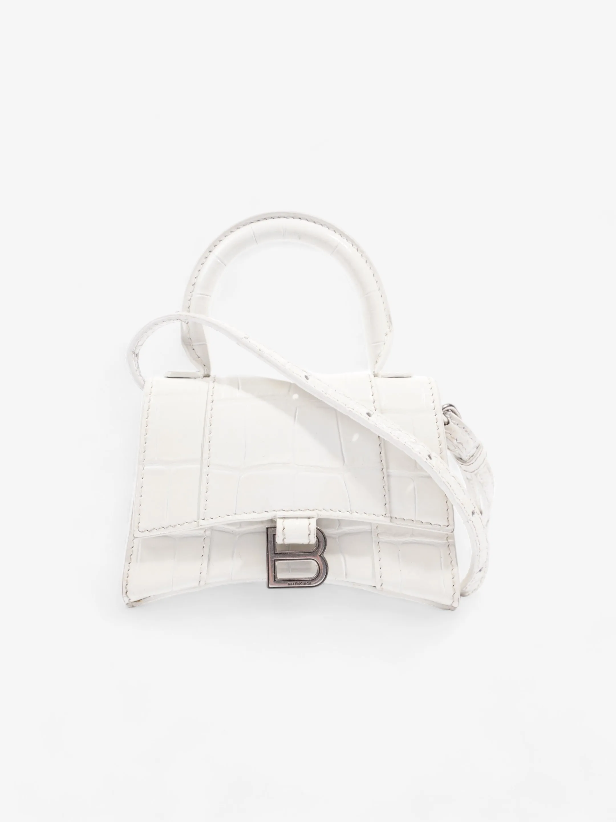 Balenciaga Hourglass White Embossed Leather Mini