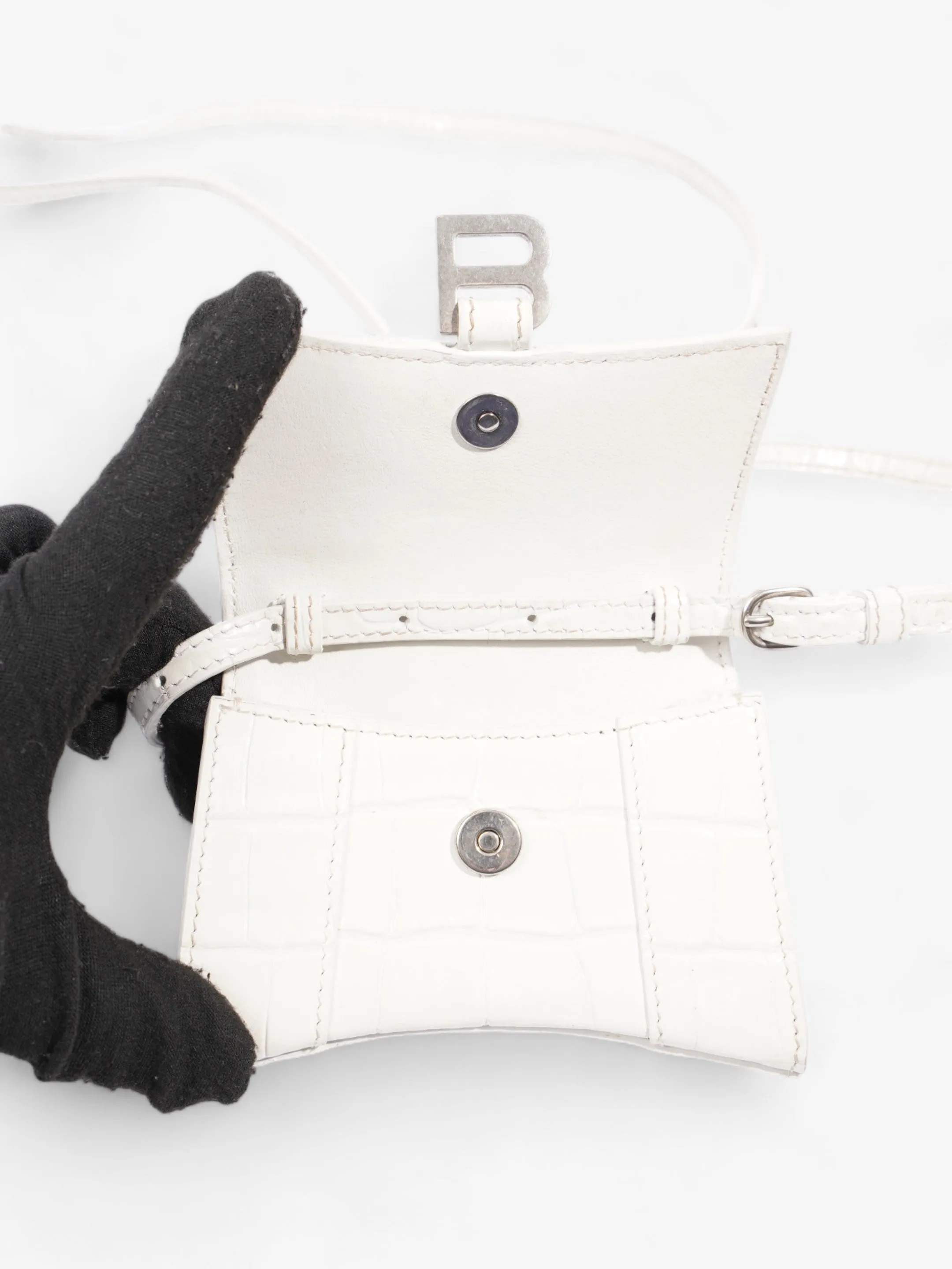 Balenciaga Hourglass White Embossed Leather Mini