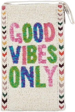 Bamboo Trading Company Good Vibes Only Cell Phone or Club Bag with a separate, secure side zip pocket for cash and credit cards, 7-inch Height, Multicolor