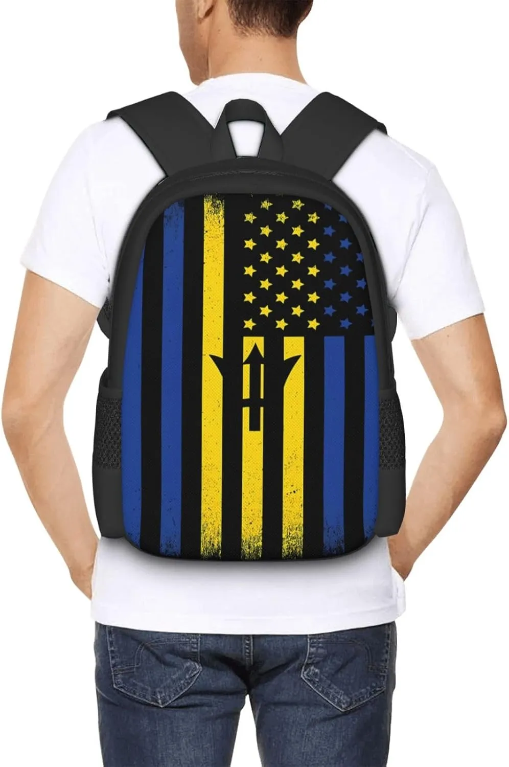 Barbadian American Flag Casual Backpacks Large Capacity Backpack Laptop Rucksack Sport Daypack Commuter Bags with Adjustable Strap for Traveling Camping