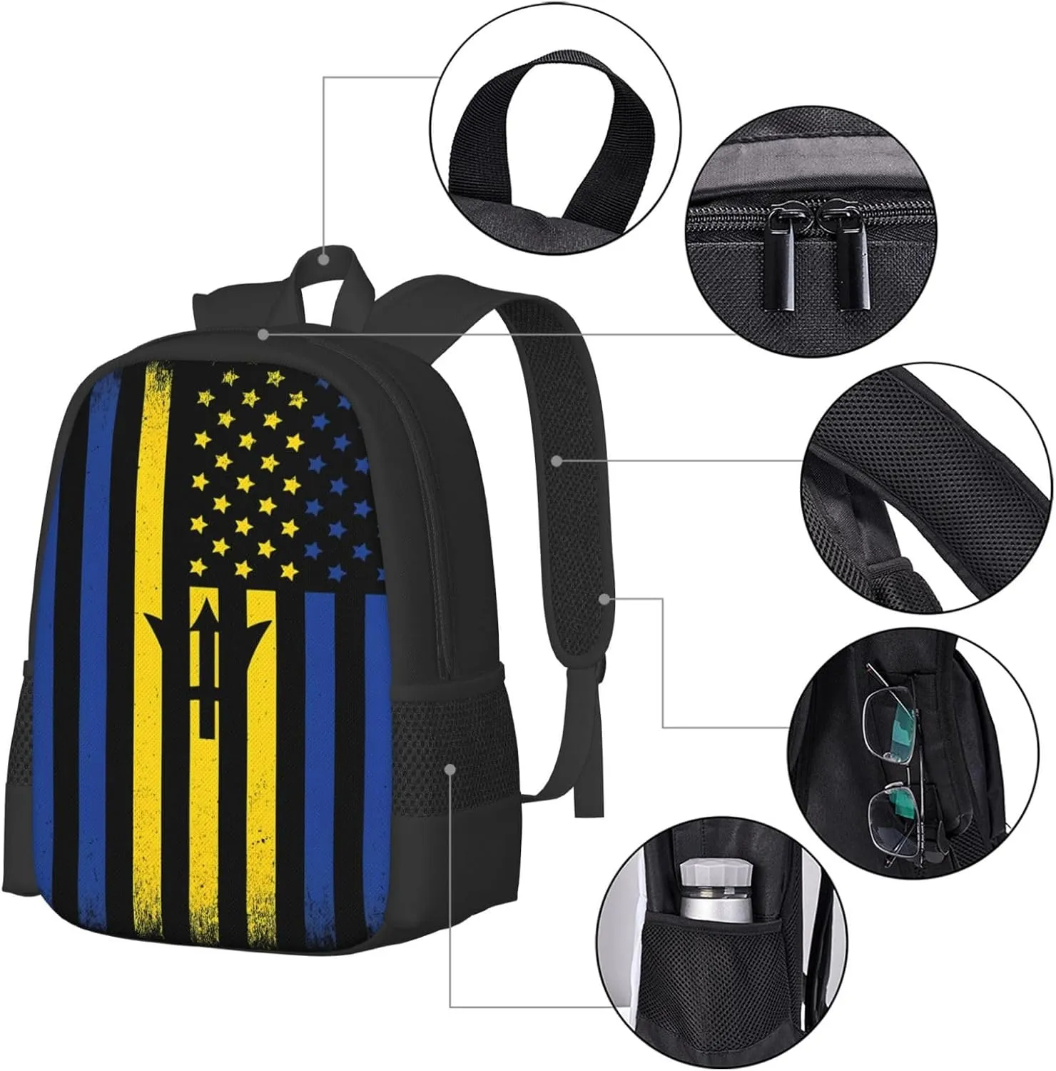 Barbadian American Flag Casual Backpacks Large Capacity Backpack Laptop Rucksack Sport Daypack Commuter Bags with Adjustable Strap for Traveling Camping