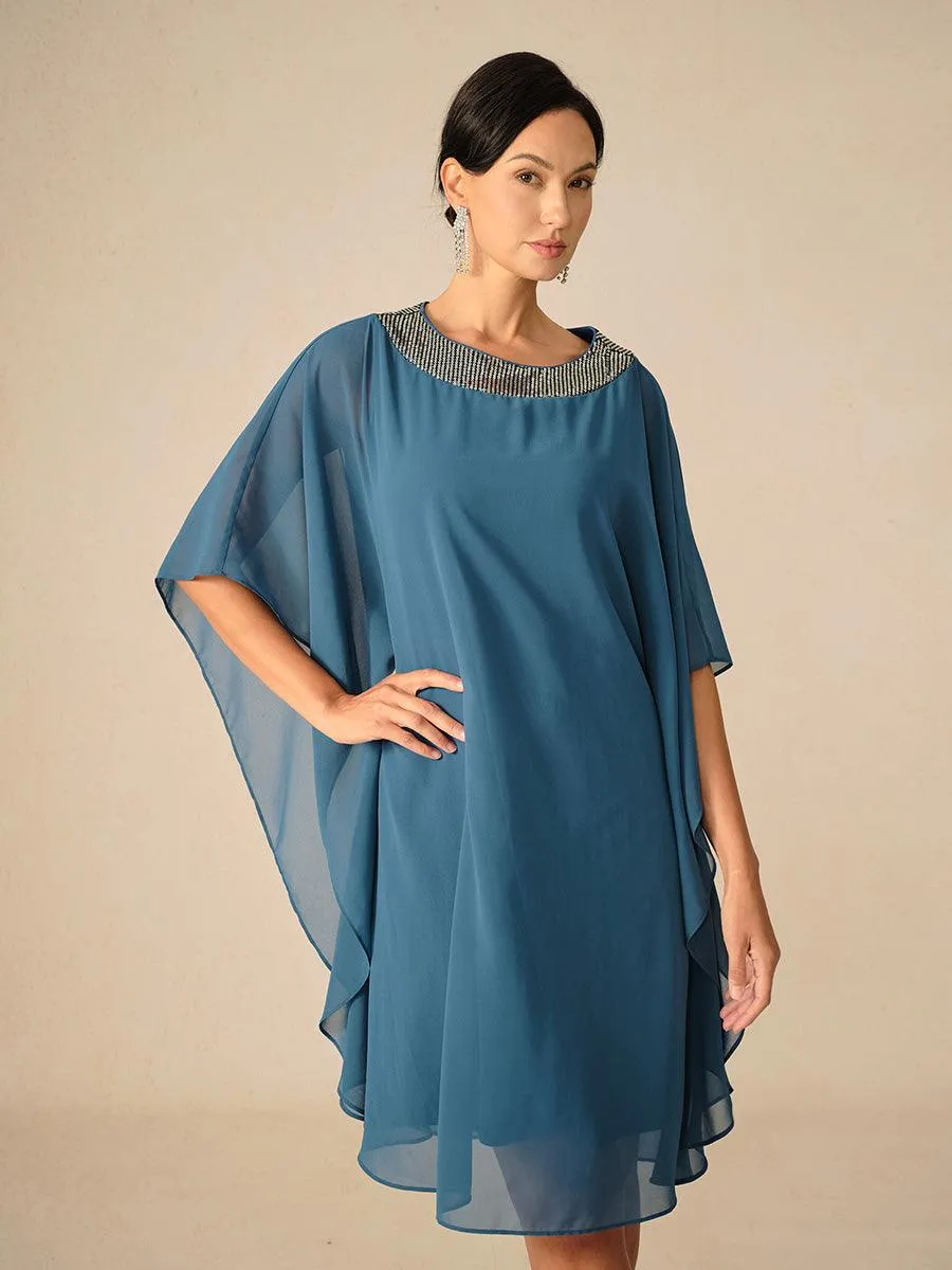 Beaded Chiffon Cape Dress