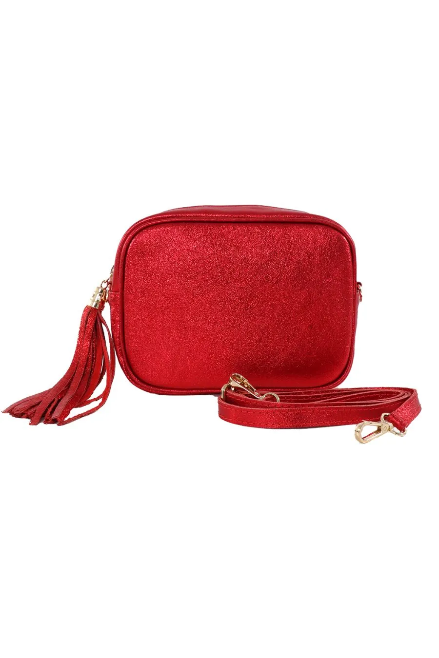 Beau - Italian Leather Crossbody Bag - Scarlet, Metallic