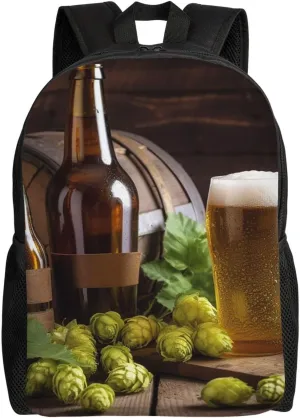 Beer and Hop Cones Travel Backpack for Women Men Large Laptop Bag 16.1Inch College Bag Casual Daypack