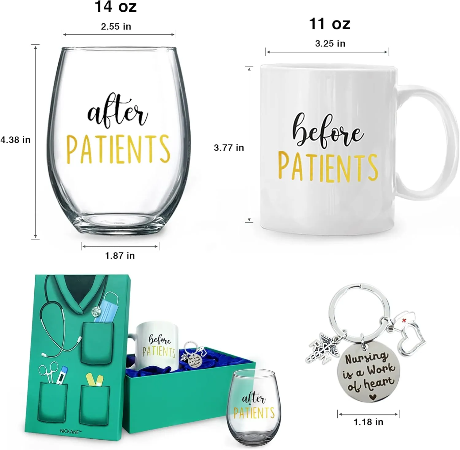 Before, After Patients Set | 11oz Coffee Mug, 15oz Wine Glass | Nurse Graduation Gift Ideas | Thank You and Appreciation For Nurses, Doctors, Dentists, Hygienists, Physician