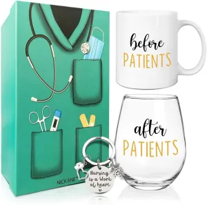 Before, After Patients Set | 11oz Coffee Mug, 15oz Wine Glass | Nurse Graduation Gift Ideas | Thank You and Appreciation For Nurses, Doctors, Dentists, Hygienists, Physician