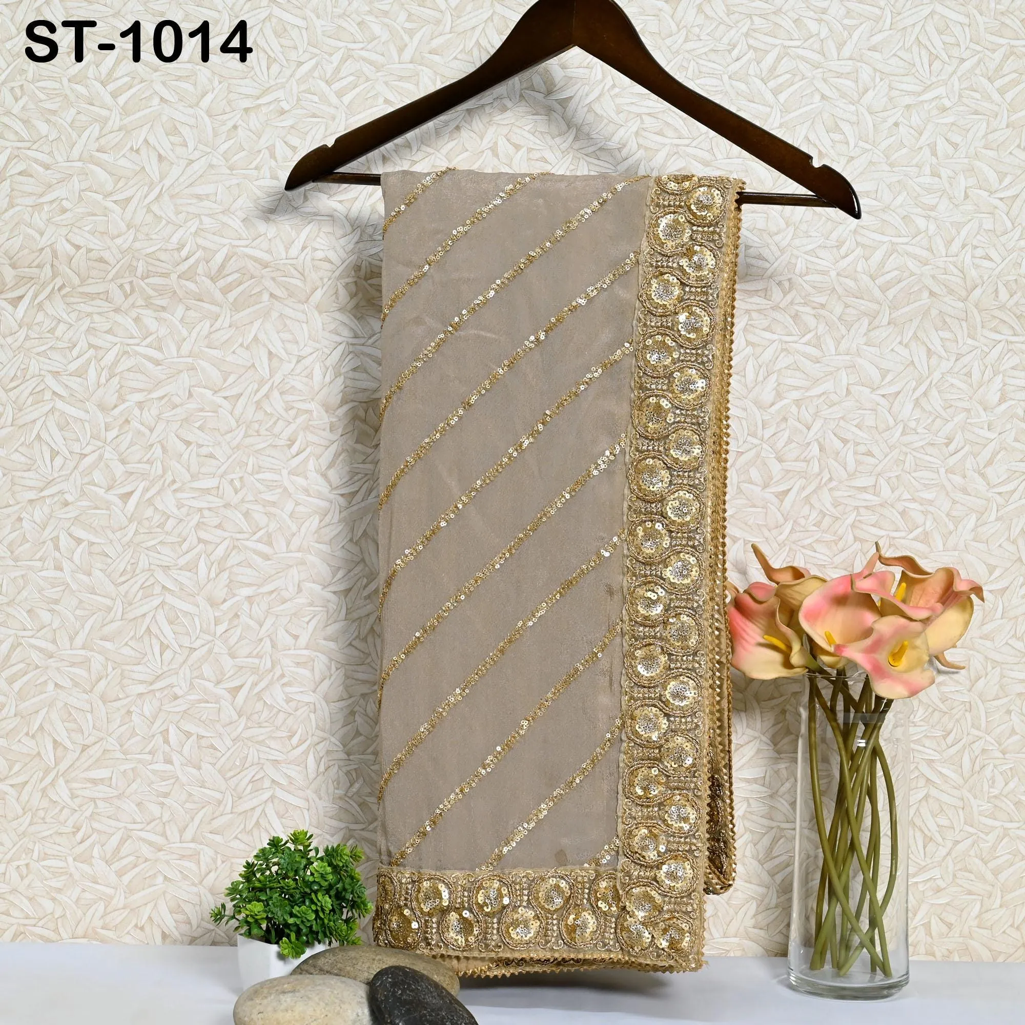 Beige Dupatta Women Chiffon Bridal Veil Handmade Wedding lehenga Heavy Chunni Gota Patti Sequin Scarf Indian Dress Gift Her Bridesmaid