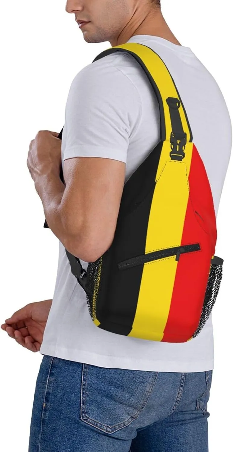 Belgian Flag Sling Bag for Men Women Adjustable Shoulder Sling Backpack Lightweight Chest Crossbody Bags for Travel Hiking Daypack Fanny Pack