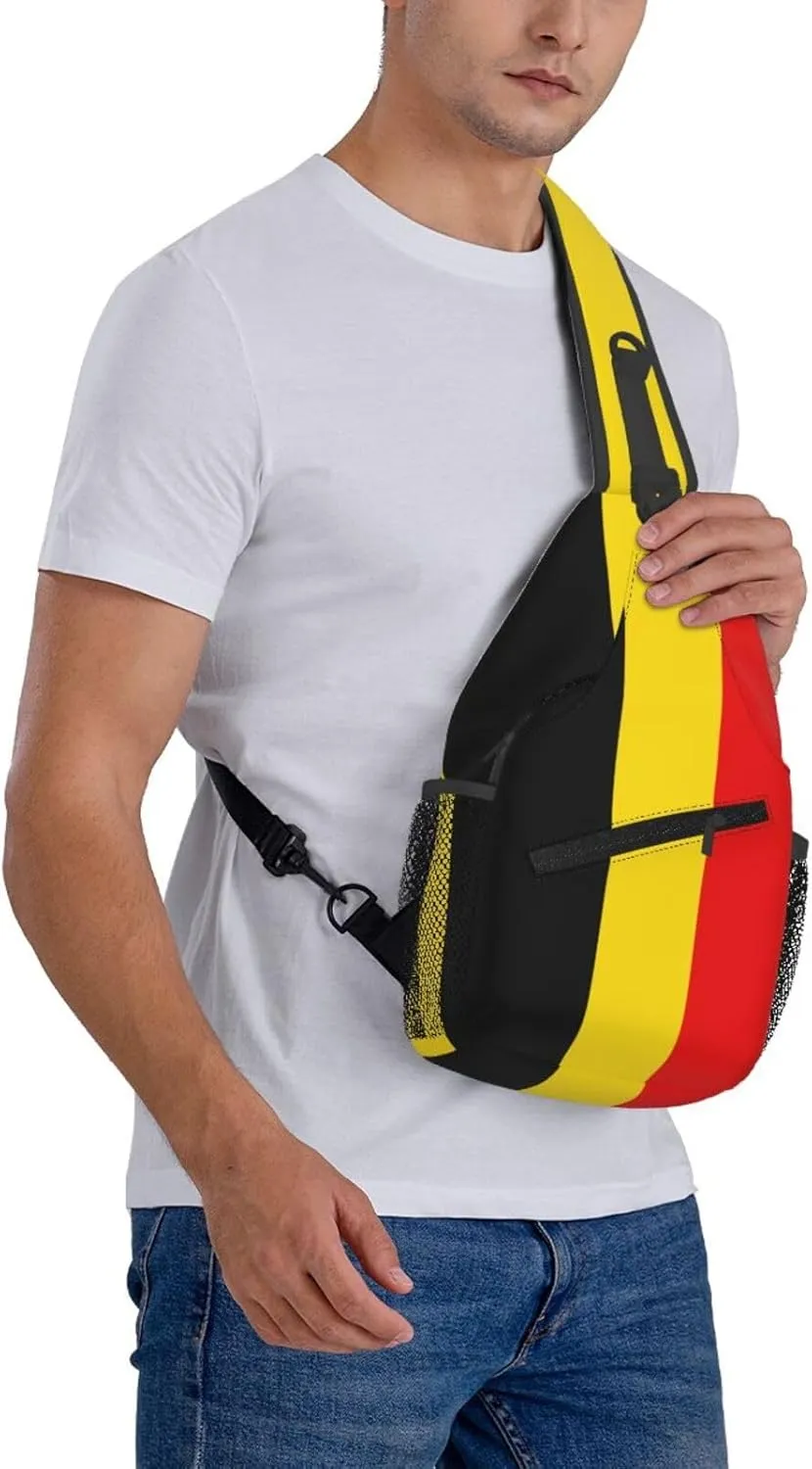 Belgian Flag Sling Bag for Men Women Adjustable Shoulder Sling Backpack Lightweight Chest Crossbody Bags for Travel Hiking Daypack Fanny Pack