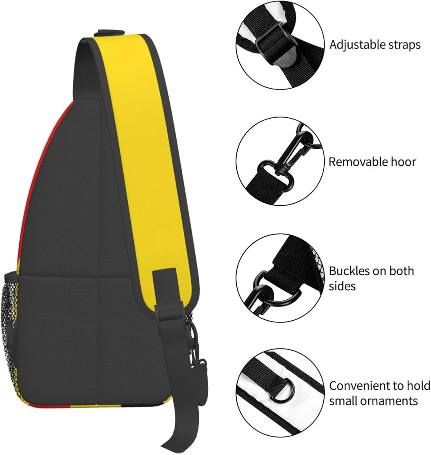 Belgian Flag Sling Bag for Men Women Adjustable Shoulder Sling Backpack Lightweight Chest Crossbody Bags for Travel Hiking Daypack Fanny Pack