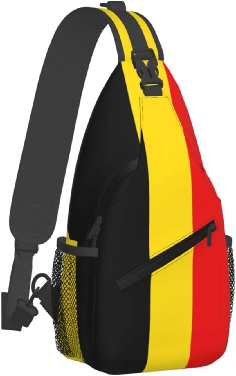 Belgian Flag Sling Bag for Men Women Adjustable Shoulder Sling Backpack Lightweight Chest Crossbody Bags for Travel Hiking Daypack Fanny Pack
