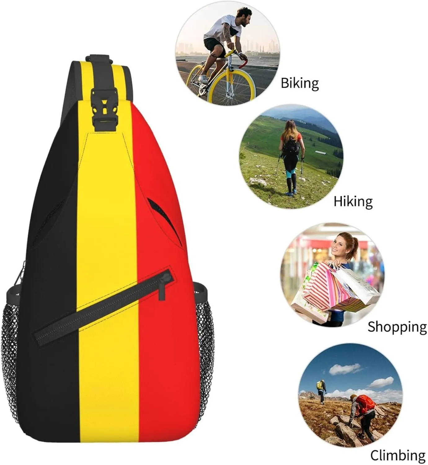 Belgian Flag Sling Bag for Men Women Adjustable Shoulder Sling Backpack Lightweight Chest Crossbody Bags for Travel Hiking Daypack Fanny Pack