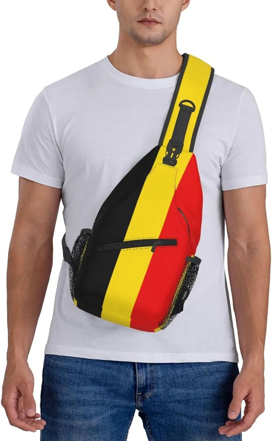 Belgian Flag Sling Bag for Men Women Adjustable Shoulder Sling Backpack Lightweight Chest Crossbody Bags for Travel Hiking Daypack Fanny Pack