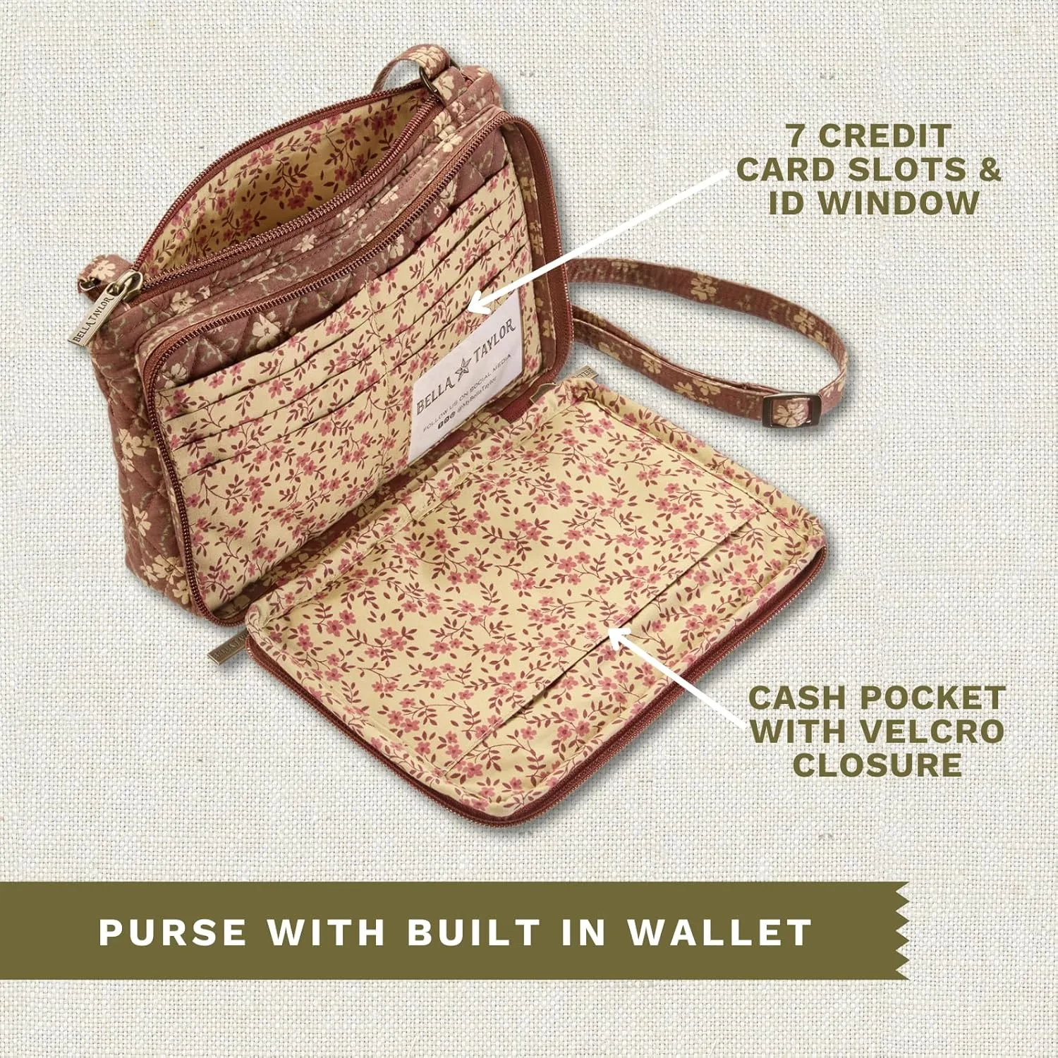 Bella Taylor Essentials Crossbody Purse with Built In Wallet