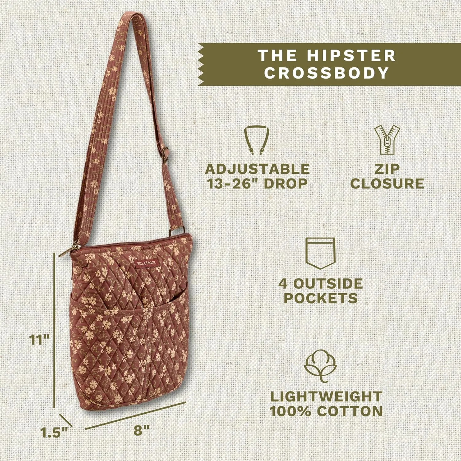 Bella Taylor Hipster Crossbody Purse for Women | Medium Size Shoulder Bag with Adjustable Strap