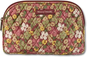 Bella Taylor Large Makeup Pouch for Women | Quilted Cotton Cosmetic Bag for Travel and Organization | Autumn Garden