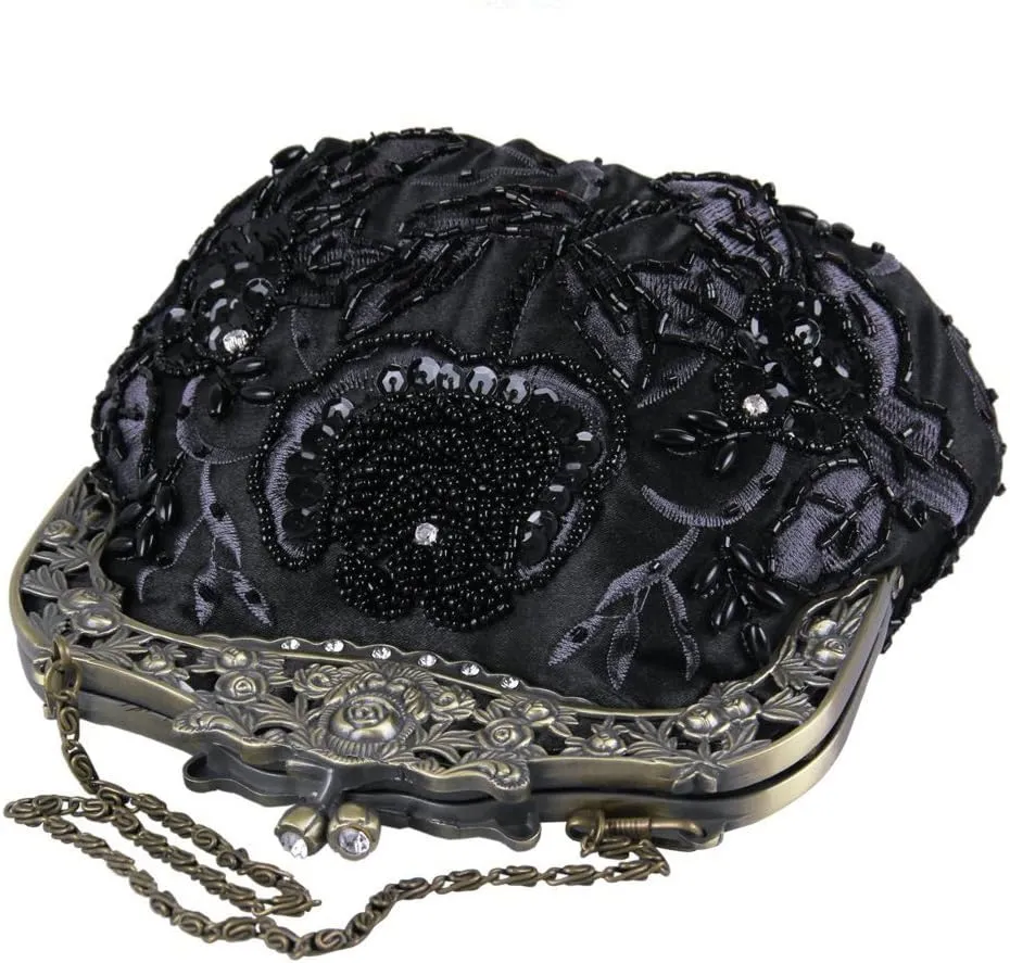 Belsen Women's Vintage Beaded Sequin Flower Evening Handbags