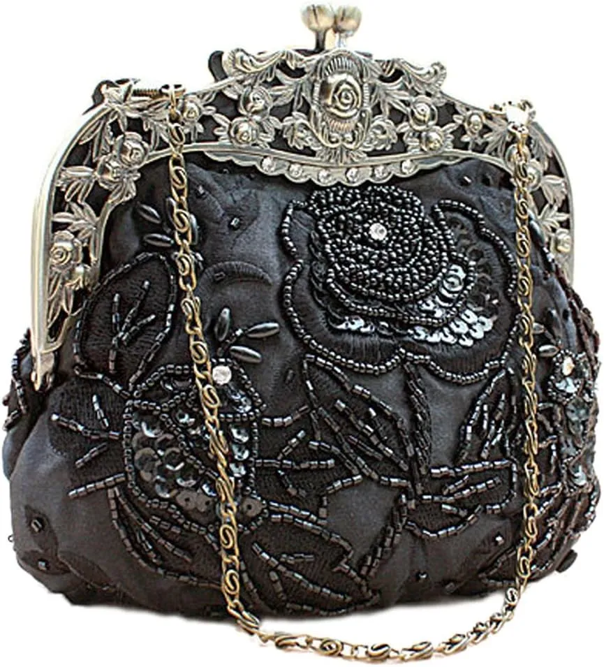 Belsen Women's Vintage Beaded Sequin Flower Evening Handbags