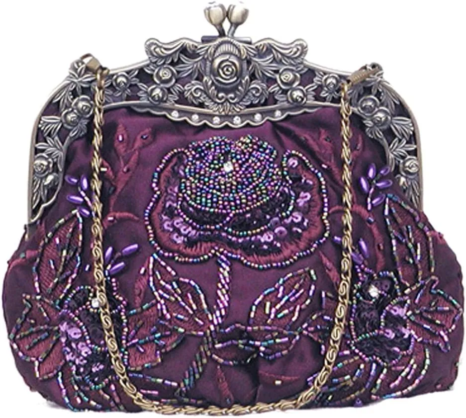 Belsen Women's Vintage Beaded Sequin Flower Evening Handbags