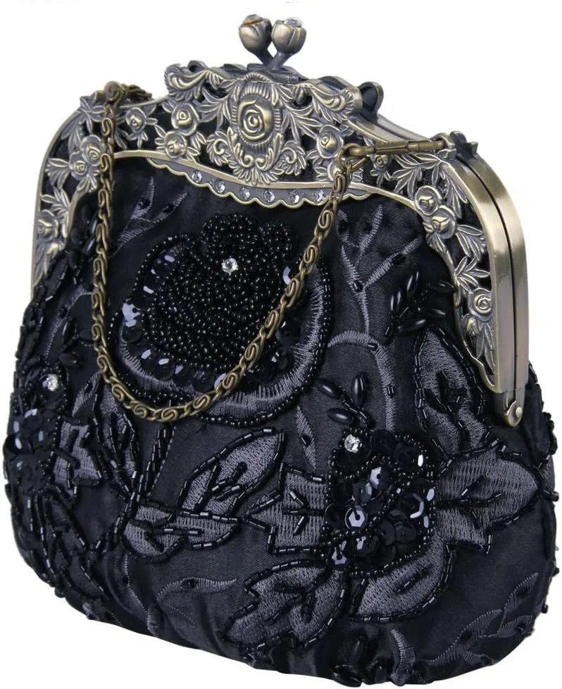 Belsen Women's Vintage Beaded Sequin Flower Evening Handbags