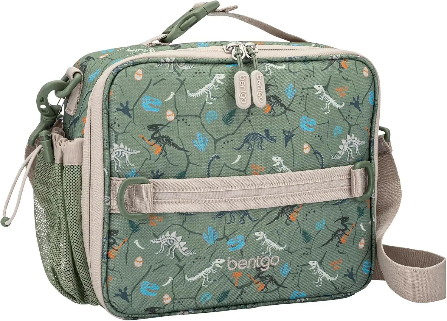 Bentgo Kids Lunch Bag - Durable, Double-Insulated Lunch Bag for Kids 3 ; Holds Lunch Box, Water Bottle, & Snacks; Easy-Clean Water-Resistant Fabric & Multiple Zippered Pockets (Dino Fossils)