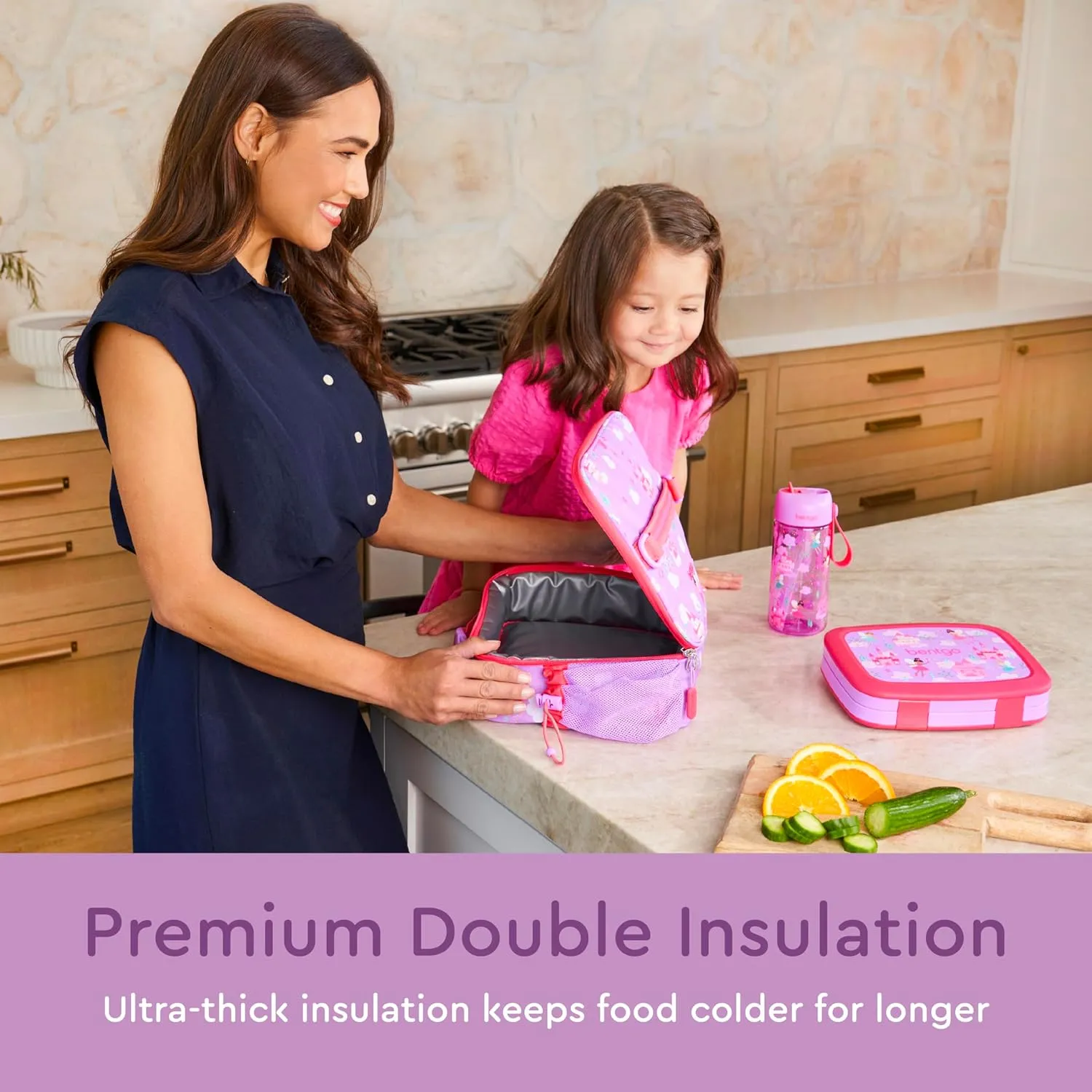 Bentgo Kids Lunch Bag - Durable, Double-Insulated Lunch Bag for Kids 3 ; Holds Lunch Box, Water Bottle, & Snacks; Easy-Clean Water-Resistant Fabric & Multiple Zippered Pockets (Fairies)