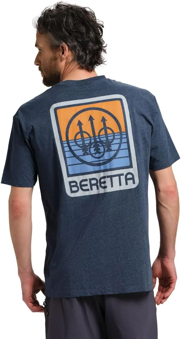 Beretta Men's Horizon SS Casual Durable Active Wear Ribbed Crew Neck Logo Print Double Needle Hems Short Sleeve T-Shirt