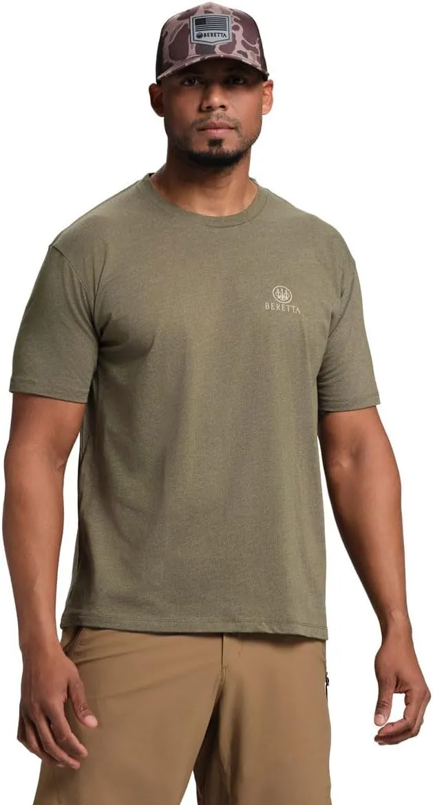Beretta Men's USA 2.0 Durable Comfortable Fit Ribbed Crew Neck Logo Print Short Sleeve Active T-Shirt with Double-Needle Hem