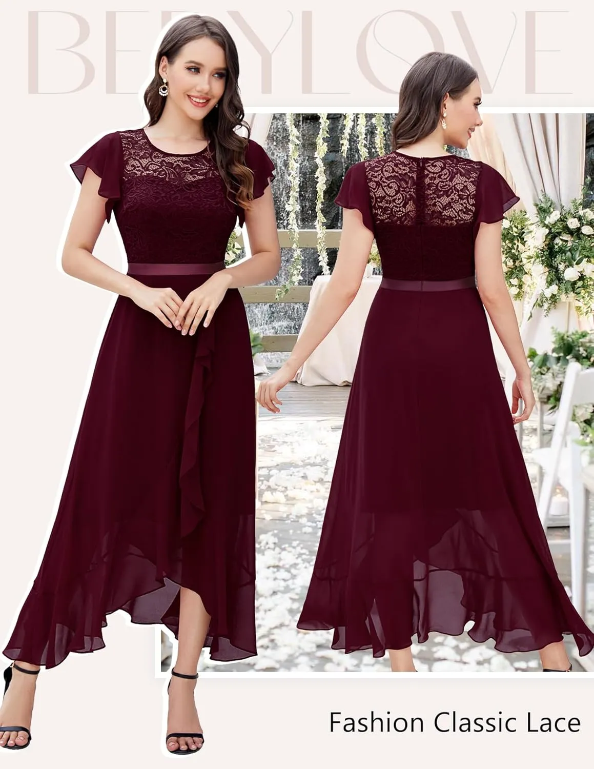 BeryLove Formal Dresses for Women 2025 Wedding Guest with Slit Cocktail Elegant Lace Long Prom Dress