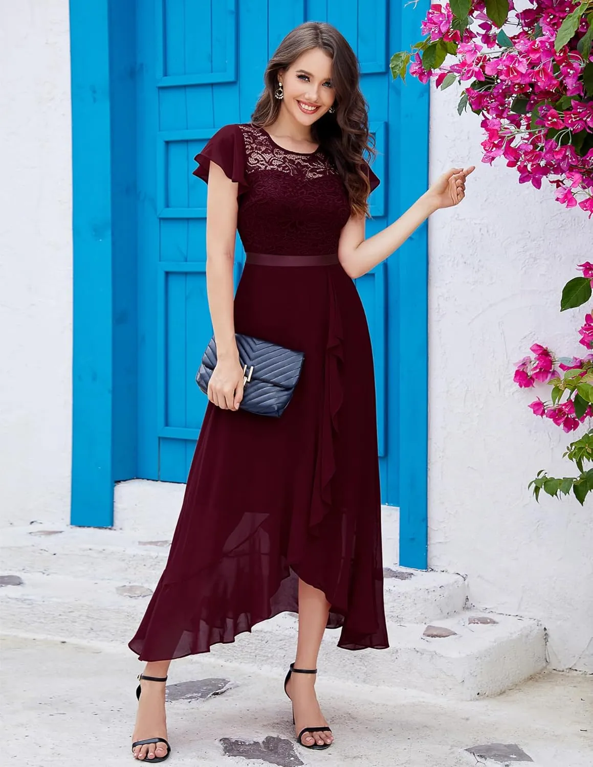 BeryLove Formal Dresses for Women 2025 Wedding Guest with Slit Cocktail Elegant Lace Long Prom Dress