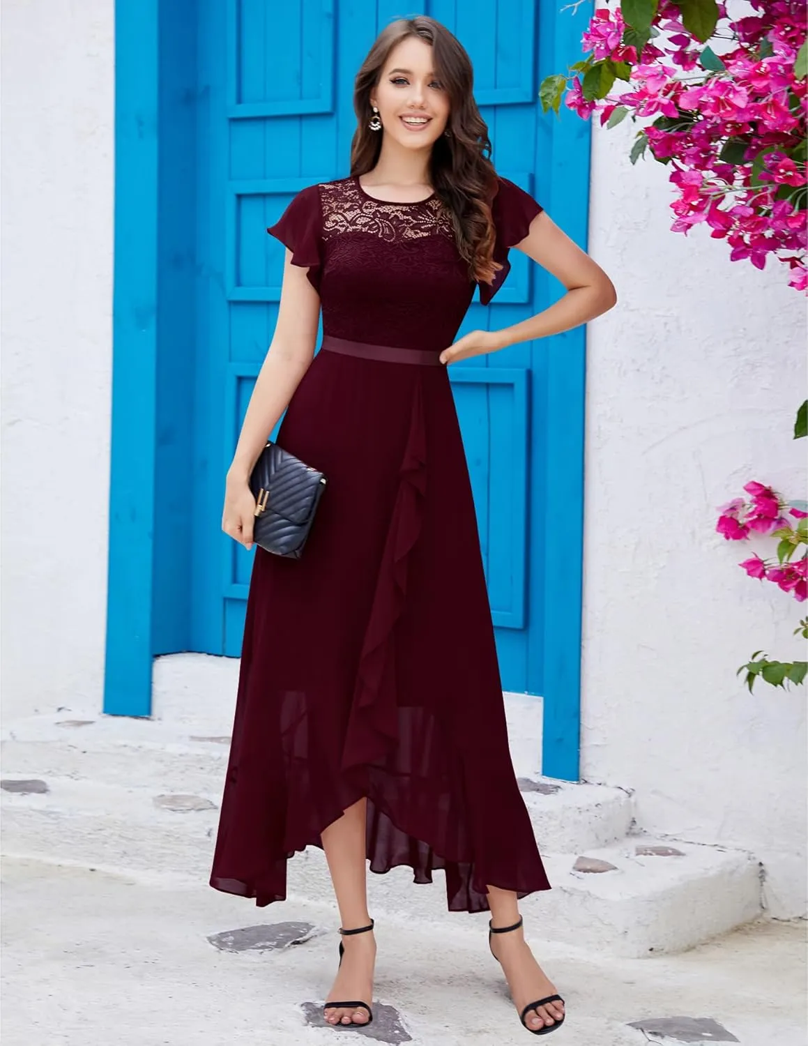 BeryLove Formal Dresses for Women 2025 Wedding Guest with Slit Cocktail Elegant Lace Long Prom Dress