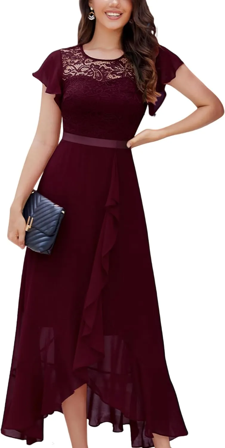 BeryLove Formal Dresses for Women 2025 Wedding Guest with Slit Cocktail Elegant Lace Long Prom Dress