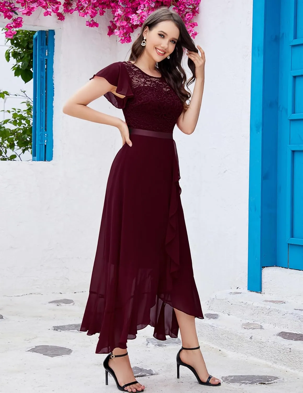 BeryLove Formal Dresses for Women 2025 Wedding Guest with Slit Cocktail Elegant Lace Long Prom Dress