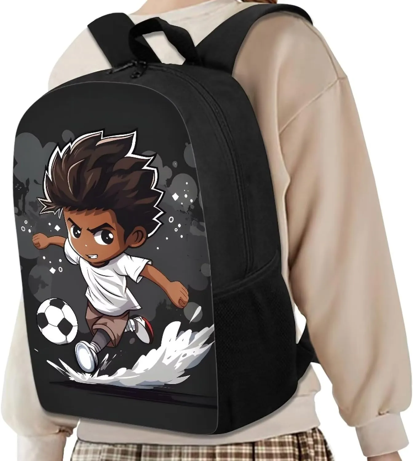 Biyejit Kids School Backpack Water Resistant Lightweight Primary Schoolbag Students Knapsack Casual Daypack, African Boy Soccer