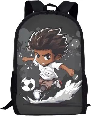 Biyejit Kids School Backpack Water Resistant Lightweight Primary Schoolbag Students Knapsack Casual Daypack, African Boy Soccer