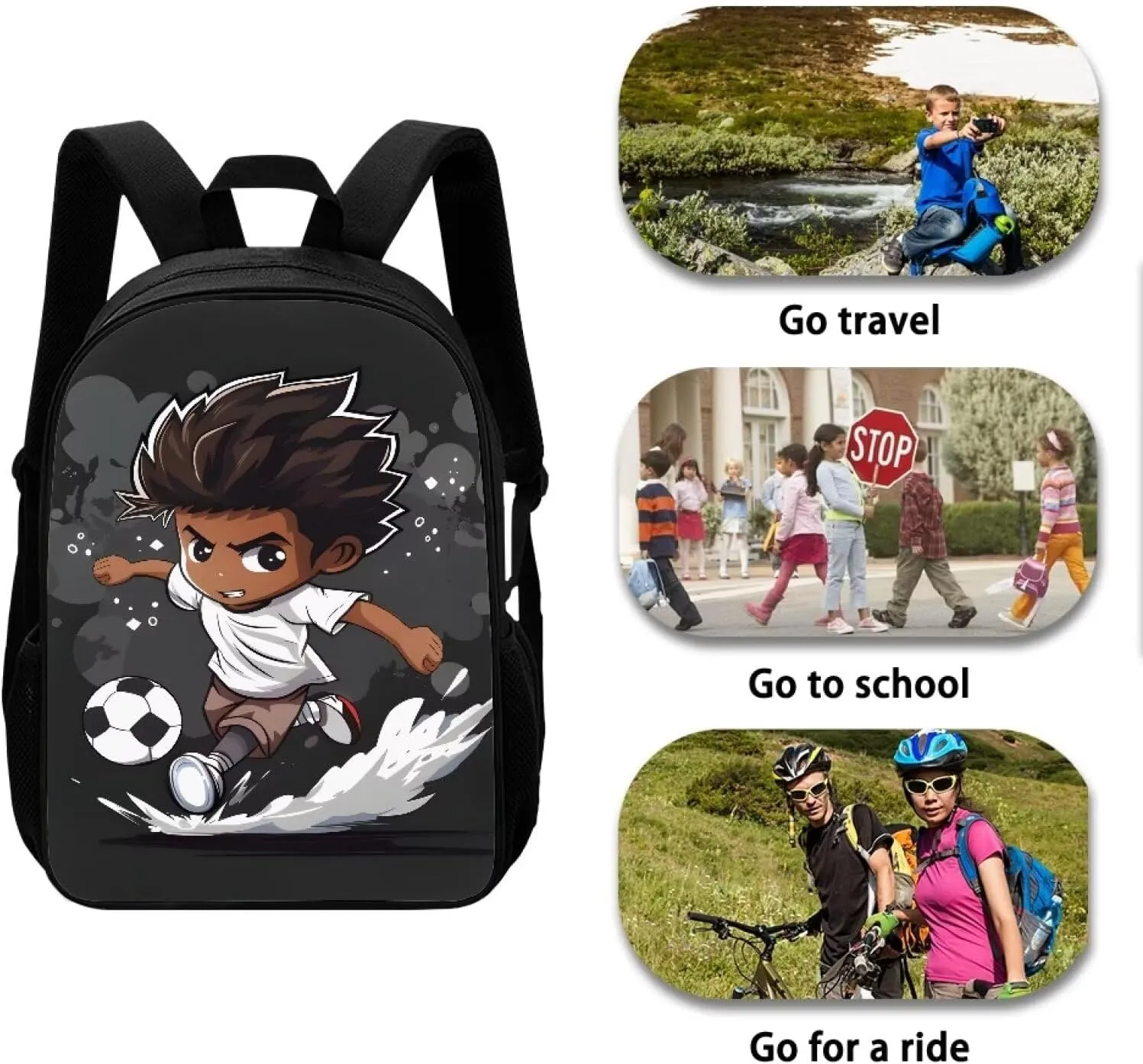 Biyejit Kids School Backpack Water Resistant Lightweight Primary Schoolbag Students Knapsack Casual Daypack, African Boy Soccer
