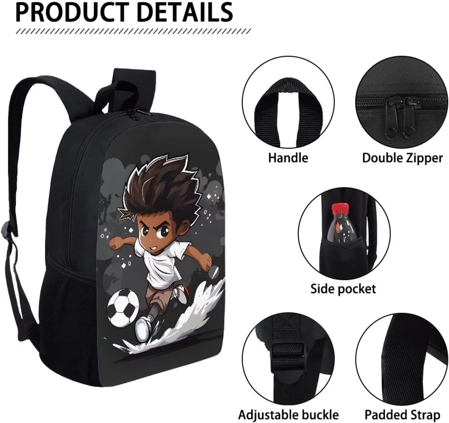 Biyejit Kids School Backpack Water Resistant Lightweight Primary Schoolbag Students Knapsack Casual Daypack, African Boy Soccer