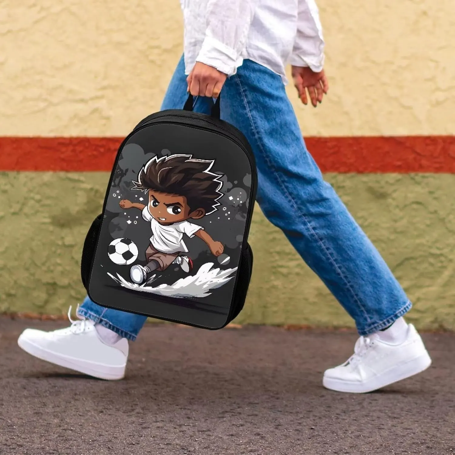 Biyejit Kids School Backpack Water Resistant Lightweight Primary Schoolbag Students Knapsack Casual Daypack, African Boy Soccer