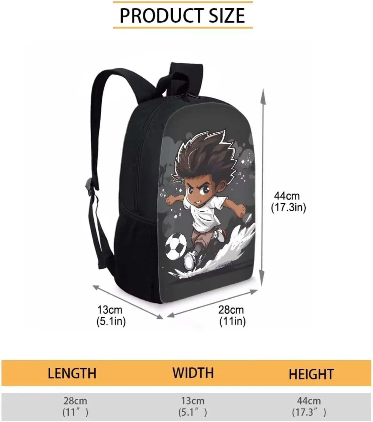 Biyejit Kids School Backpack Water Resistant Lightweight Primary Schoolbag Students Knapsack Casual Daypack, African Boy Soccer
