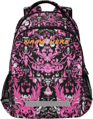 Black and Peach Vintage Flowers customized name kids backpack purse with chest strap personalized name tag books bag for 5th grade school boys girls mochilas para la escuela reflective